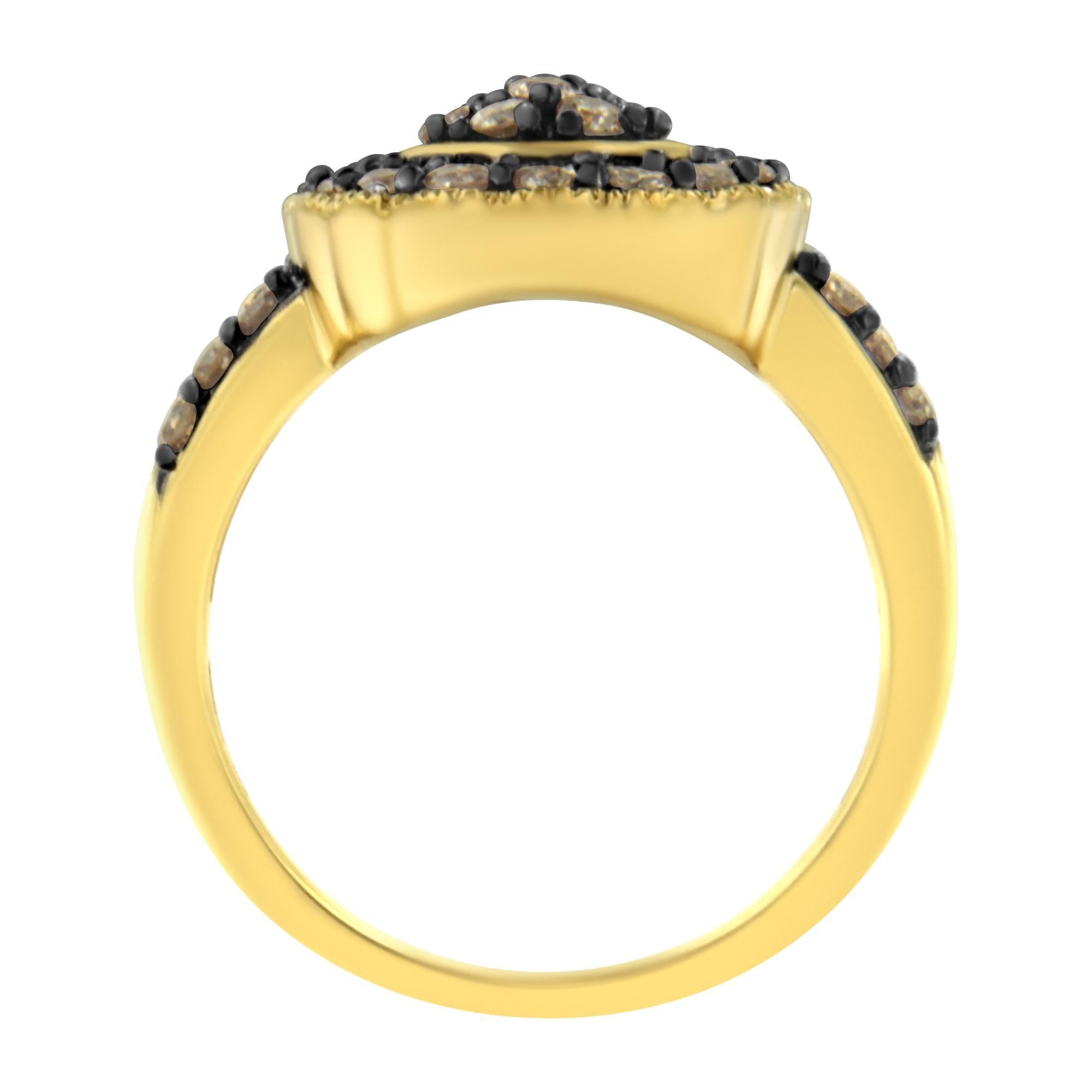 Round Cut 10K Yellow Gold Plated Sterling Silver 1 1/8 cttw Diamond Pear Cocktail Ring For Sale