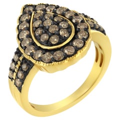 10K Yellow Gold Plated Sterling Silver 1 1/8 cttw Diamond Pear Cocktail Ring
