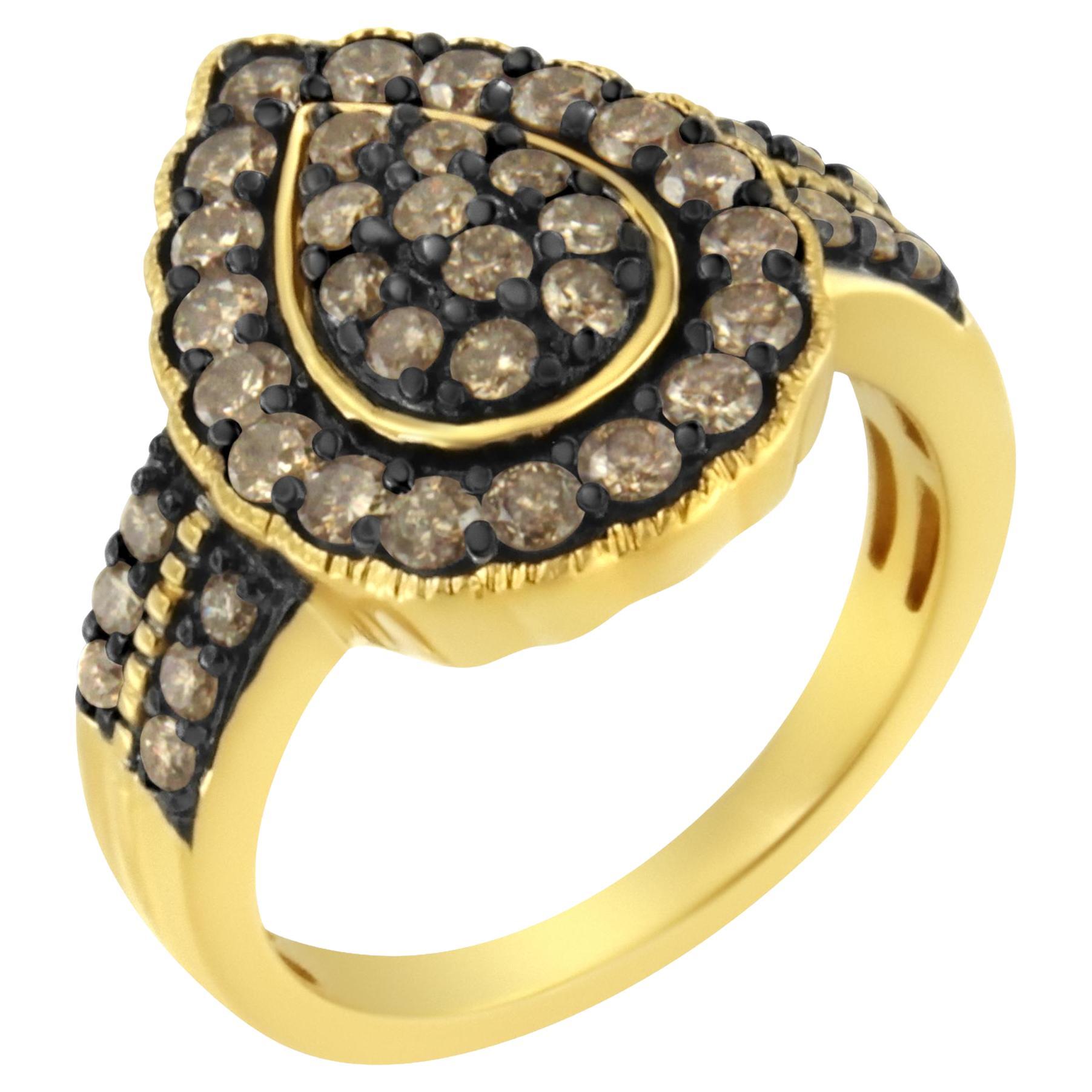 10K Yellow Gold Plated Sterling Silver 1 1/8 cttw Diamond Pear Cocktail Ring