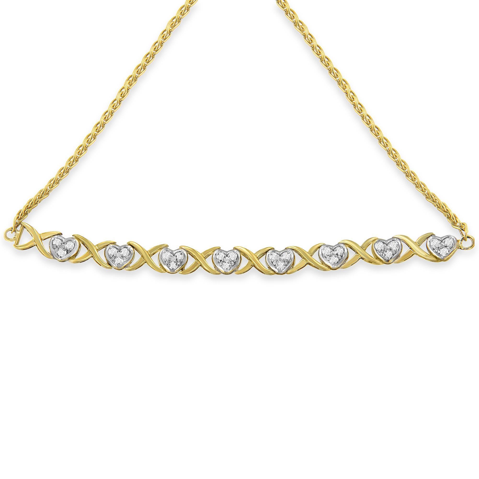 Moderne Bracelet à maillons en argent sterling plaqué or jaune 10 carats avec diamants véritables de 1/10 carat en vente