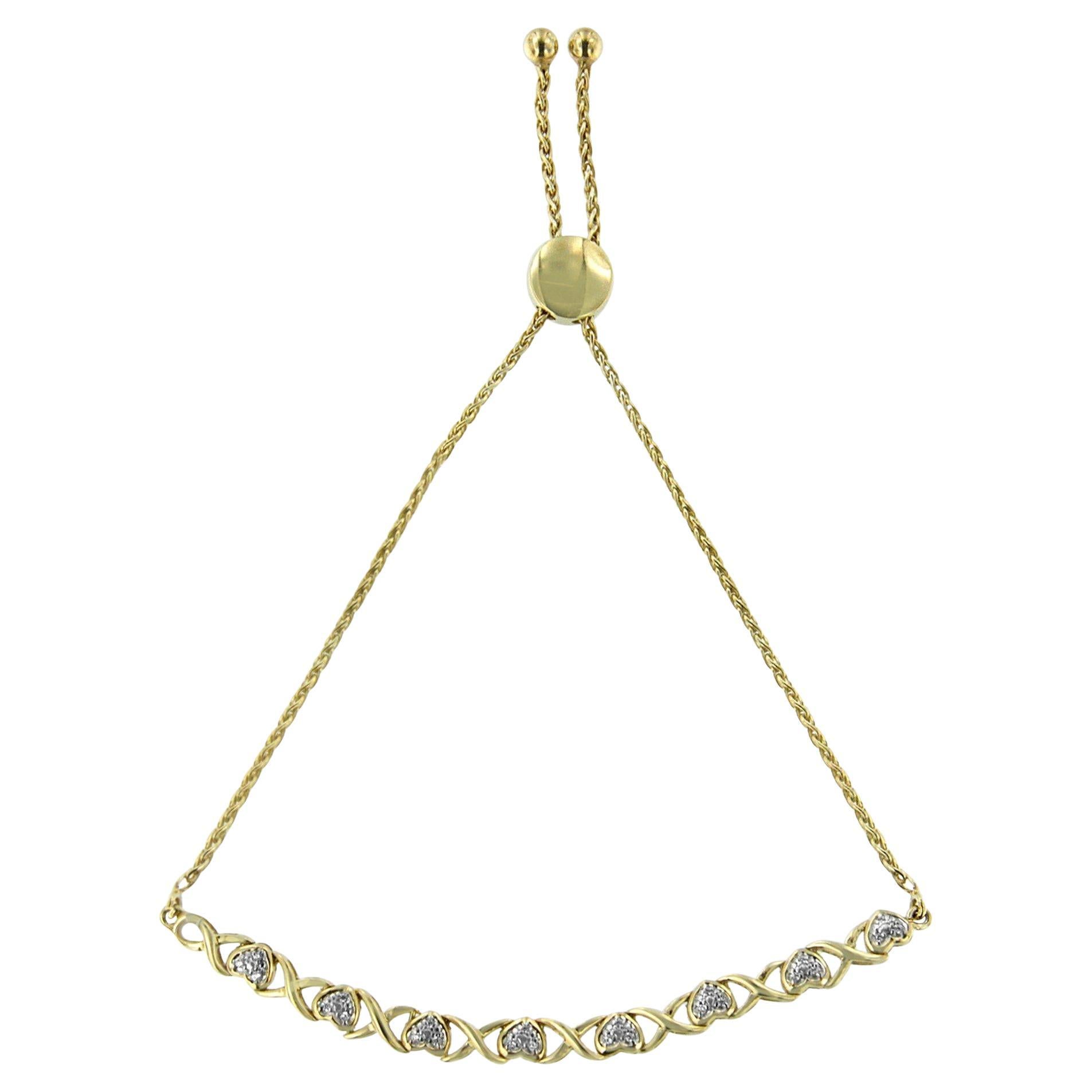 10k Yellow Gold Plated Sterling Silver 1/10 Carat Real Diamond Link Bracelet