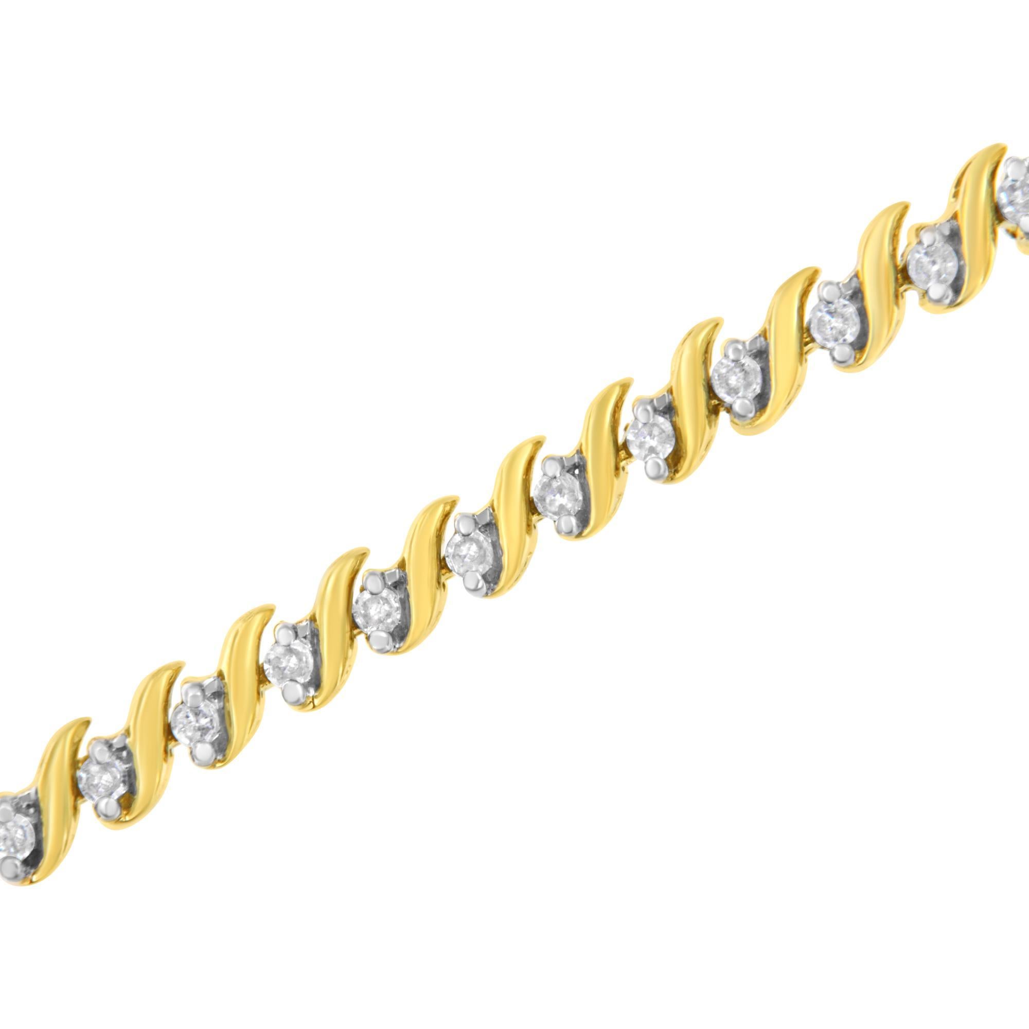 Plata de ley chapada en oro amarillo de 10 quilates 1/2 qt Diamante S Link Pulsera de tenis Moderno en venta