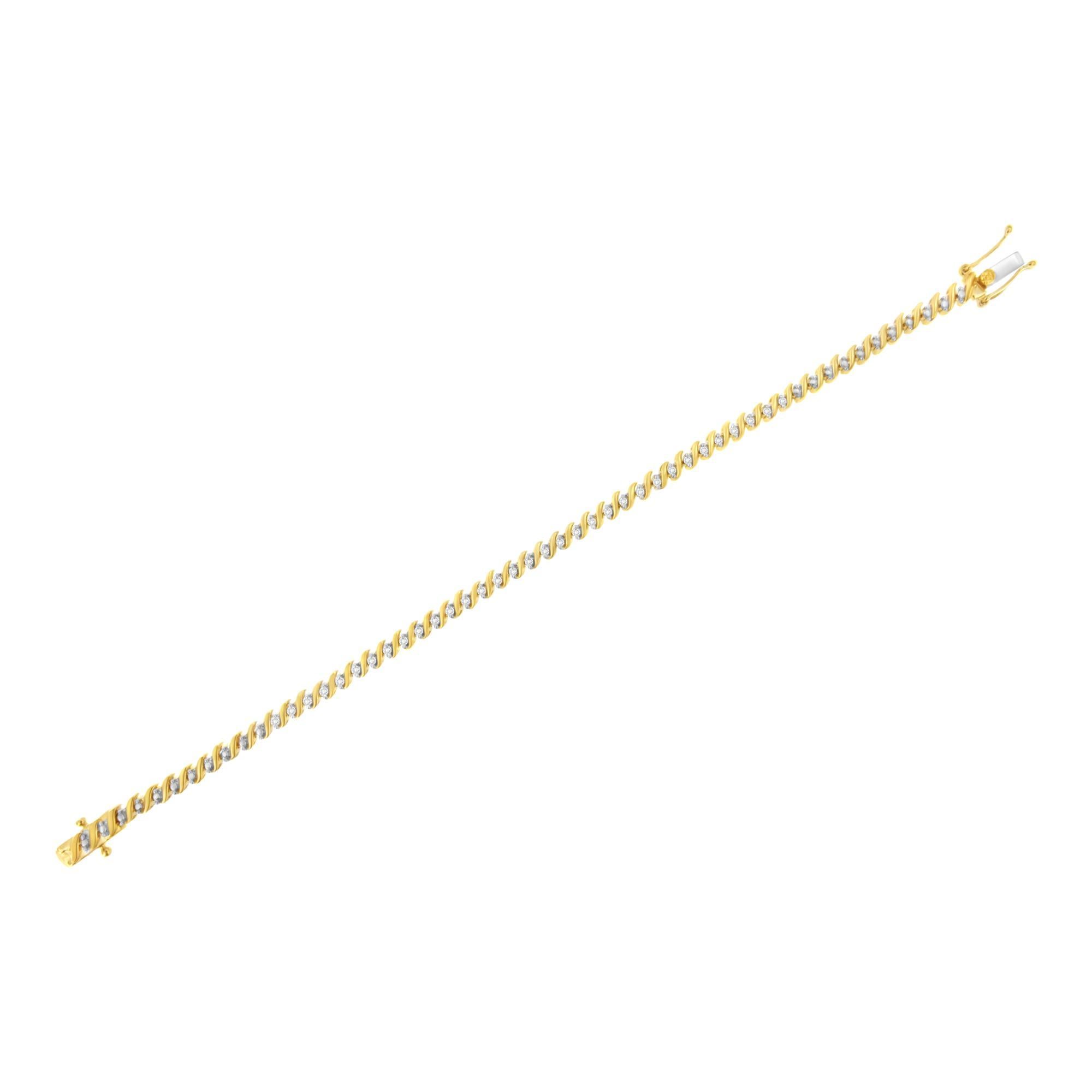 Plata de ley chapada en oro amarillo de 10 quilates 1/2 qt Diamante S Link Pulsera de tenis Corte redondo en venta