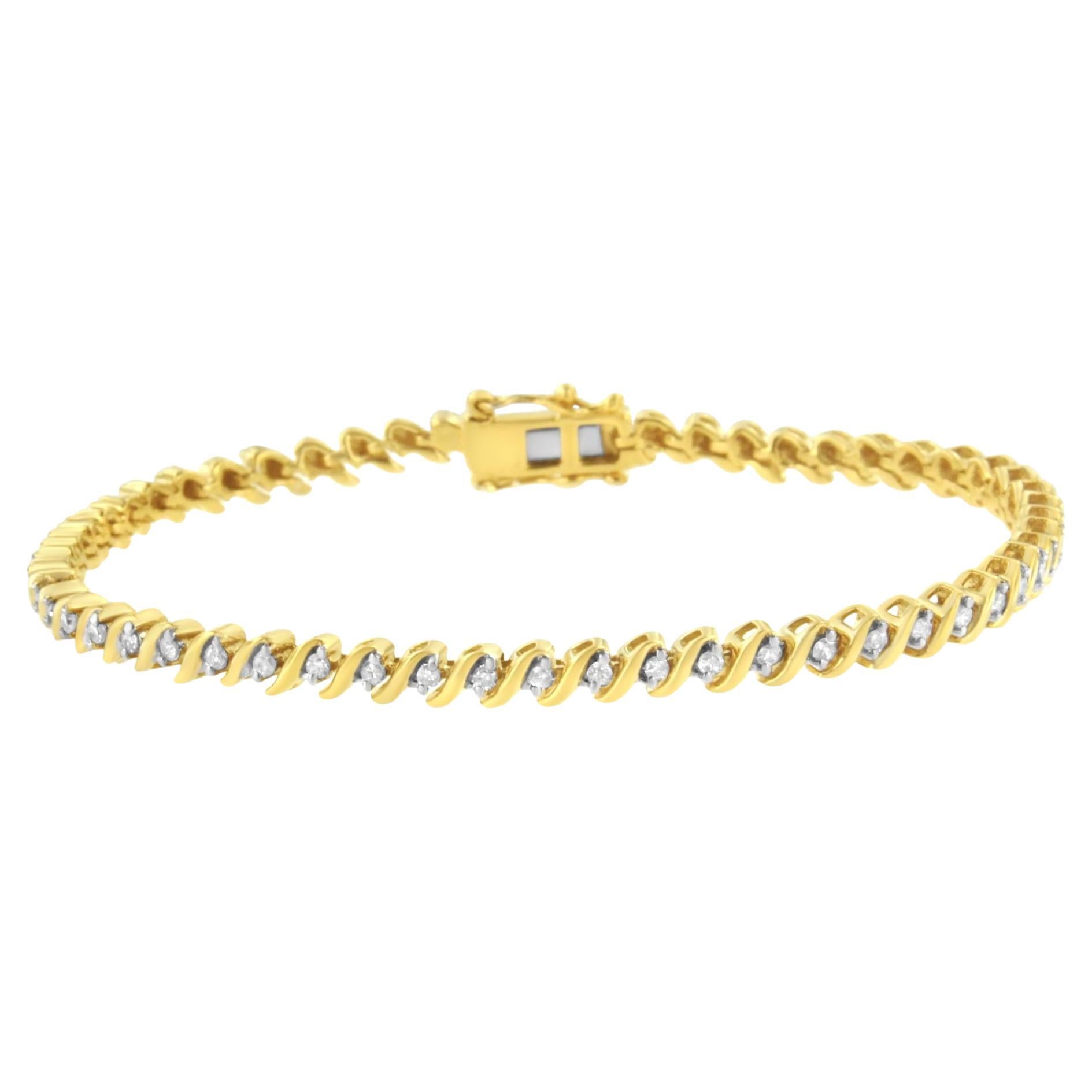 10K Yellow Gold Plated Sterling Silver 1/2 Cttw Diamond S Link Tennis Bracelet