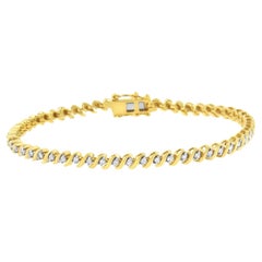 10K Yellow Gold Plated Sterling Silver 1/2 Cttw Diamond S Link Tennis Bracelet