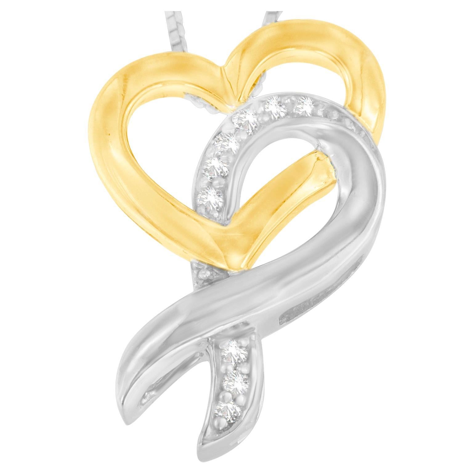 10K Yellow Gold Plated Sterling Silver 1/20 Carat Diamond Heart Pendant Necklace