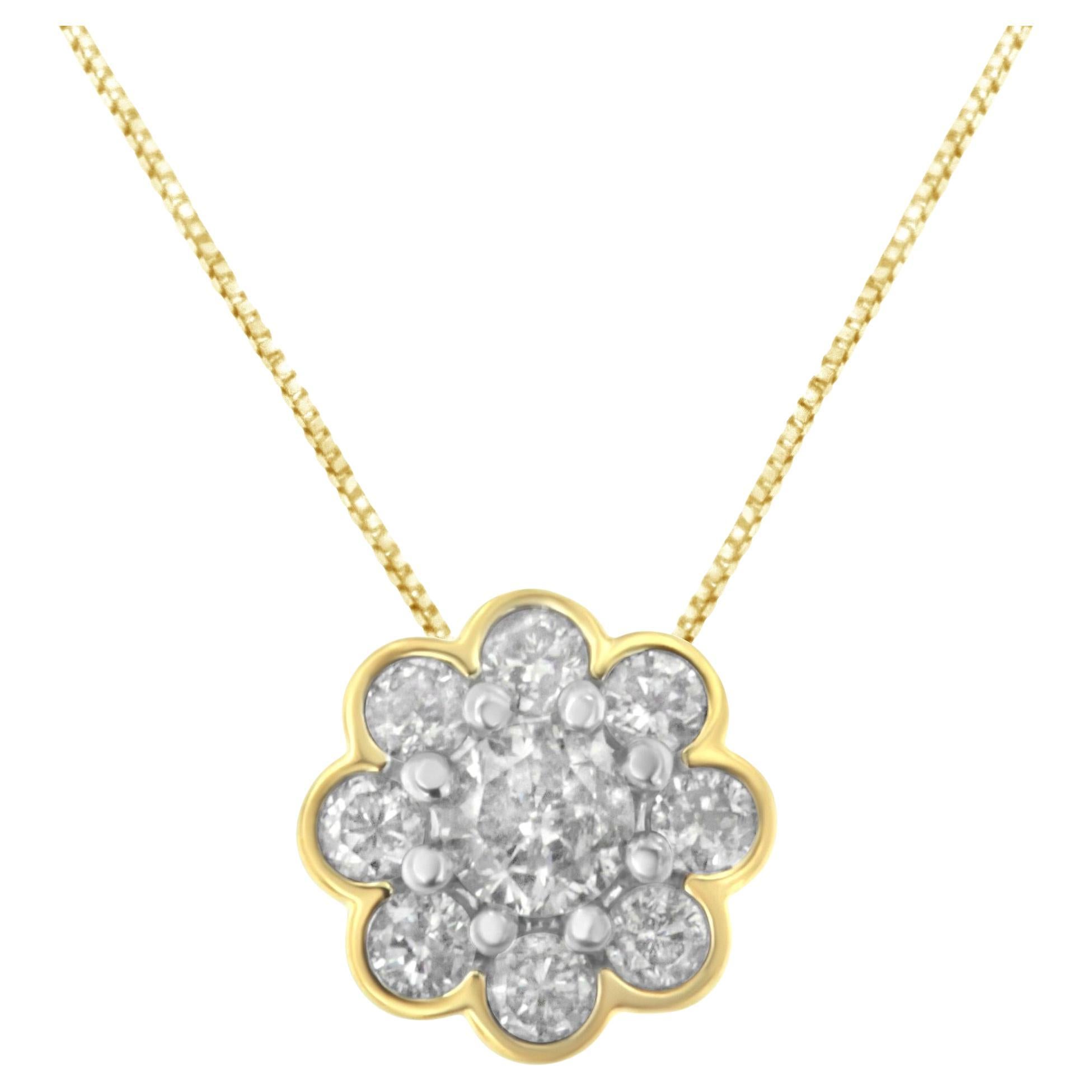 10K Yellow Gold Plated Sterling Silver 1/4 cttw Diamond Cluster Pendant Necklace
