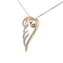 10K Yellow Gold Plated Sterling Silver 1/4ct Diamond Angel Wing Pendant Necklace