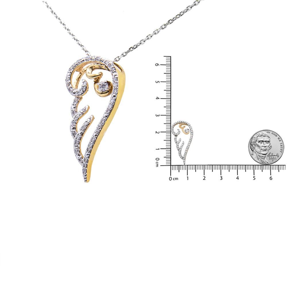 Collier pendentif aile d'ange en or jaune 10 carats plaqué argent sterling et diamants 1/4 carat Neuf - En vente à New York, NY