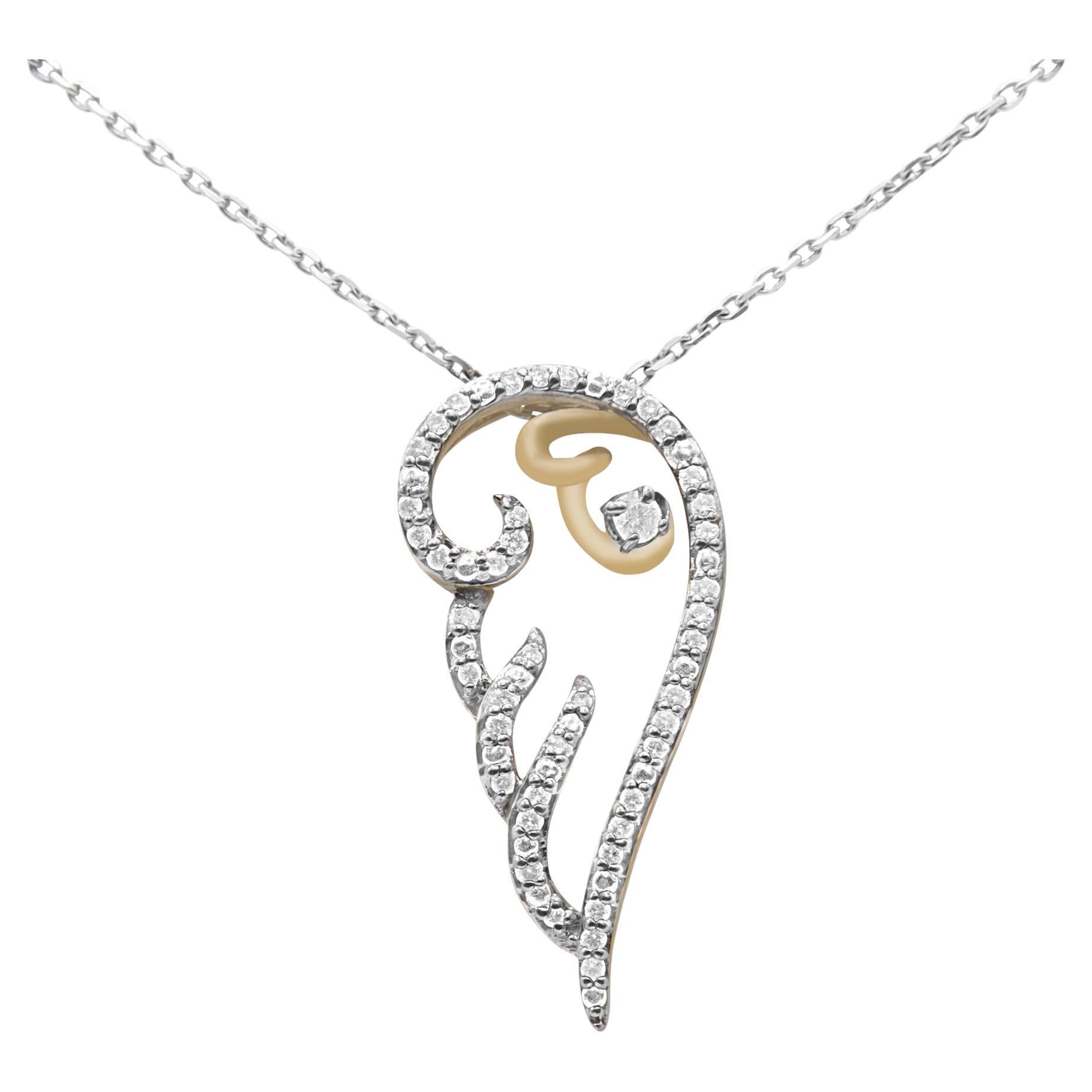 10K Yellow Gold Plated Sterling Silver 1/4ct Diamond Angel Wing Pendant Necklace