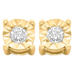 Clous d'oreilles plaqués en or jaune 10 carats et argent sterling avec diamants taille ronde de 1/5 carat