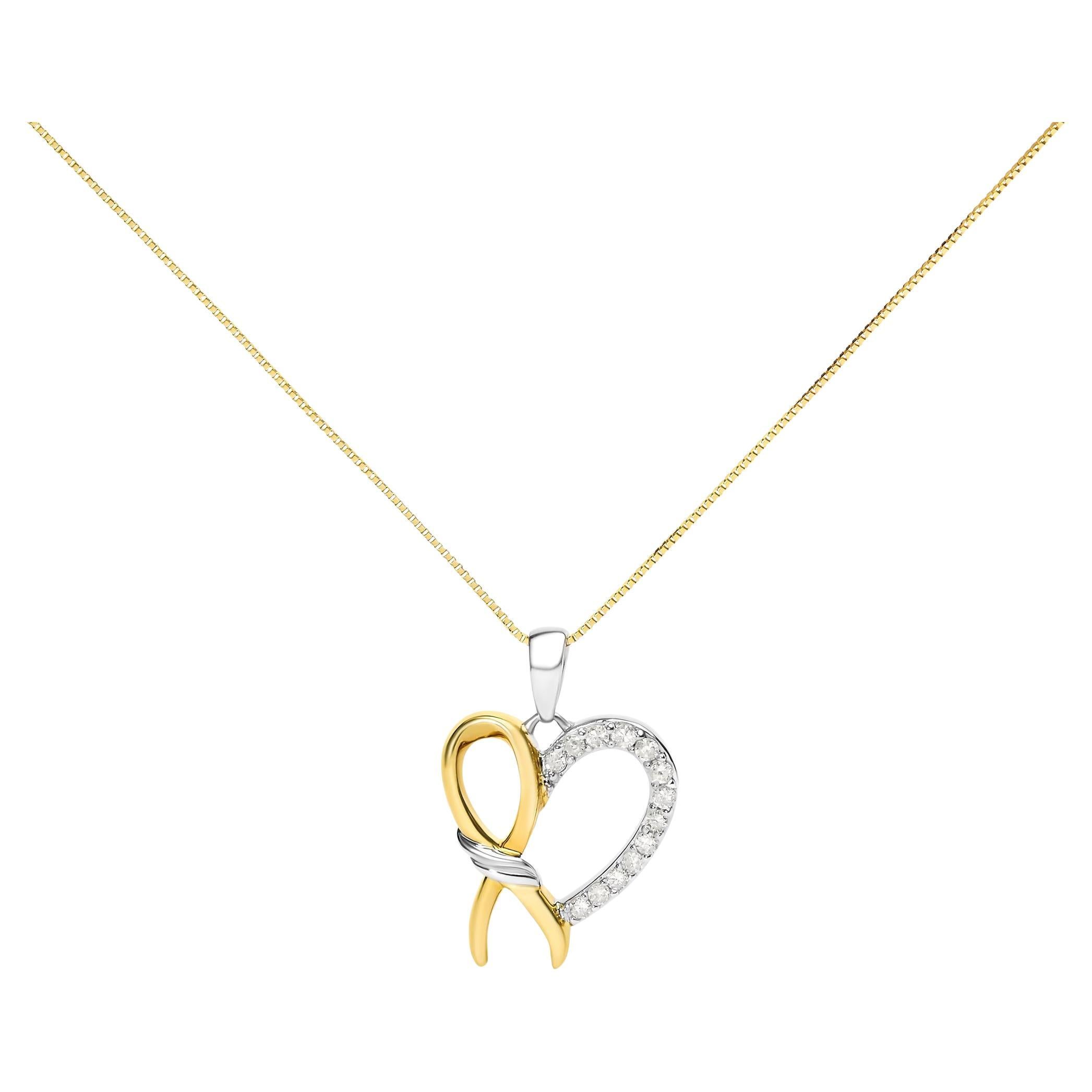 10K Yellow Gold Plated Sterling Silver 1/5 Cttw Diamond Necklace