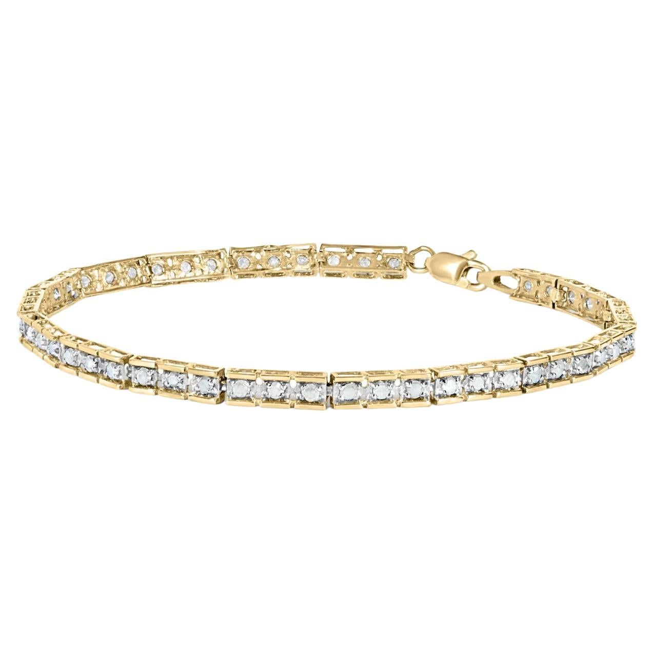 Bracciale a maglie quadrate in argento 925 placcato oro giallo 10K con diamante reale da 1 carato