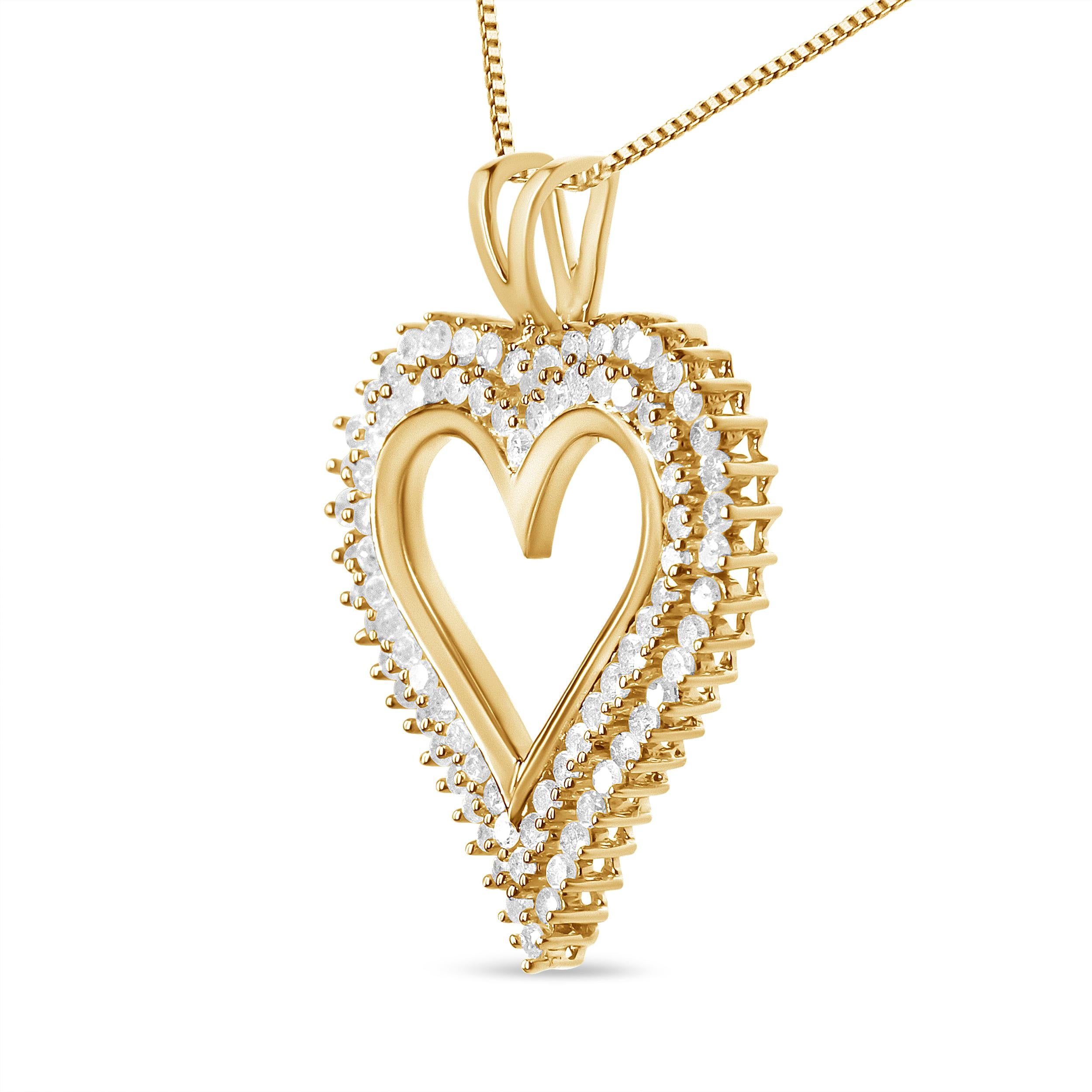 Modern 10k Yellow Gold Plated Sterling Silver 1.0 Carat Diamond Heart Pendant Necklace For Sale