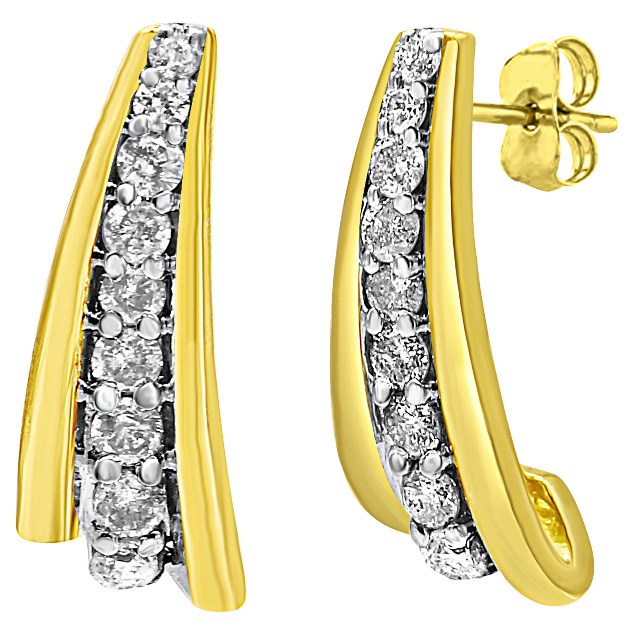 10K Yellow Gold Plated Sterling Silver 1.0 Carat Diamond Huggie Earrings For Sale