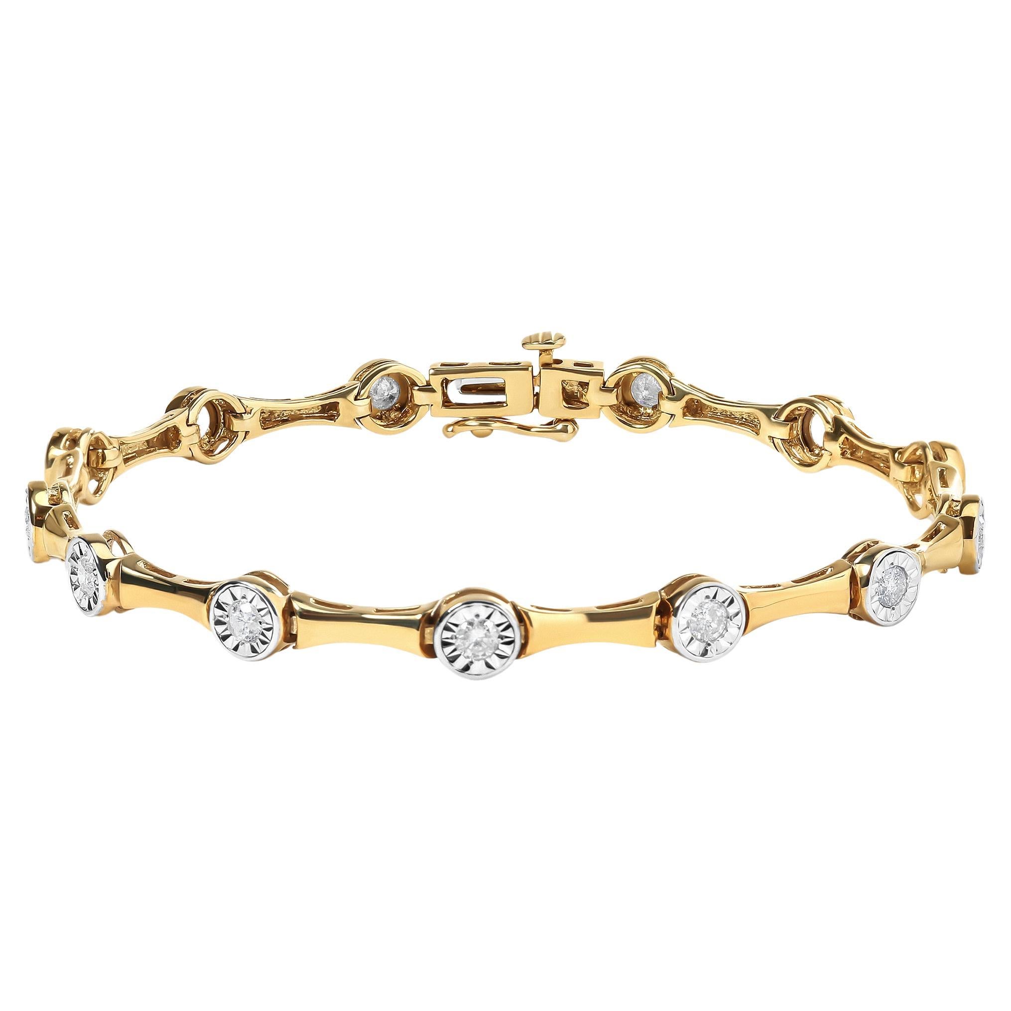 10K Yellow Gold Plated Sterling Silver 1.0ct Diamond Bezel Style Link Bracelet For Sale