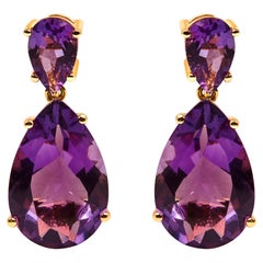 10K Yellow Gold Plated Sterling Silver 12 2/5 Ct Purple Amethyst Dangle Earring