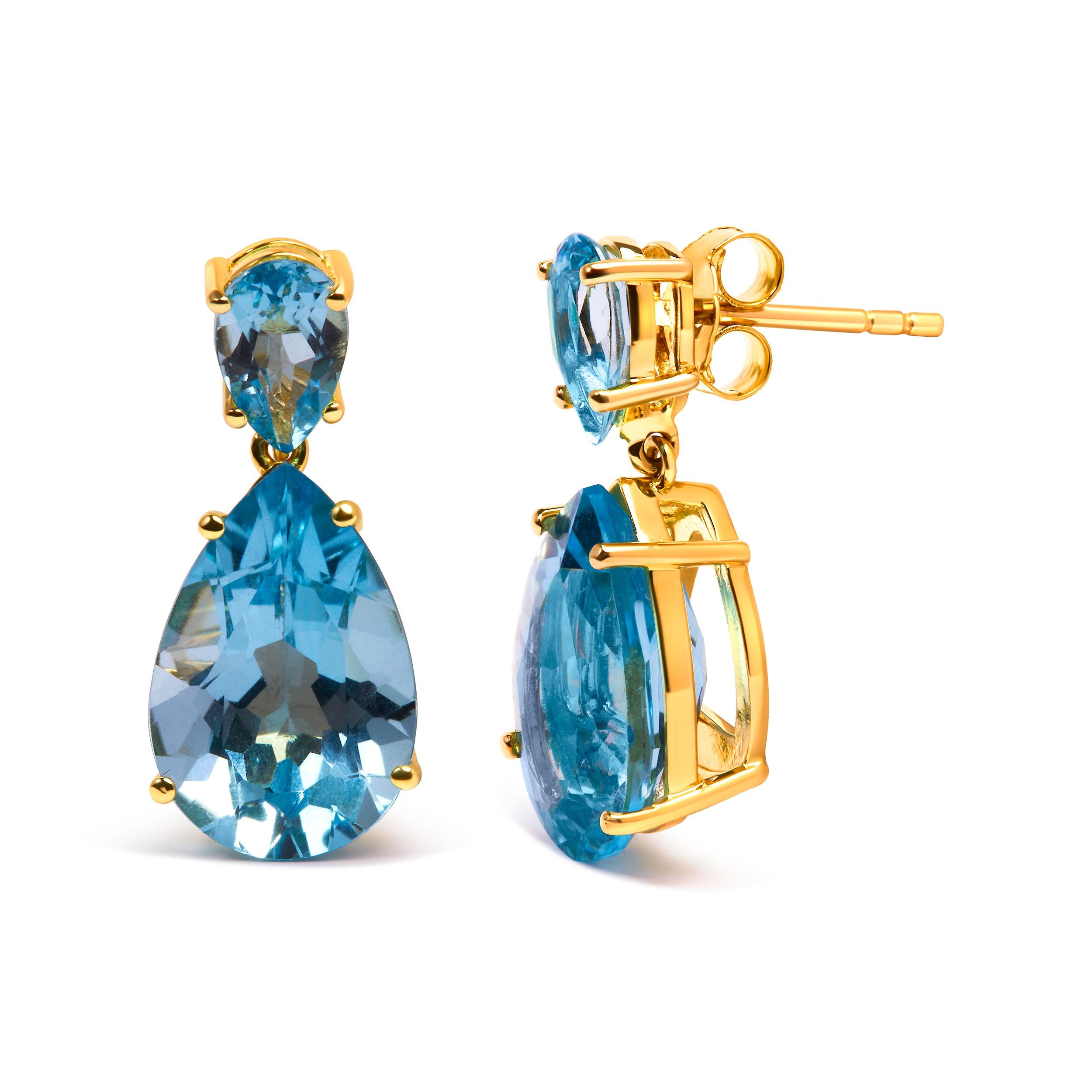 Contemporary 10K Yellow Gold Plated Sterling Silver 13.0ct Blue Topaz Drop and Dangle Earring