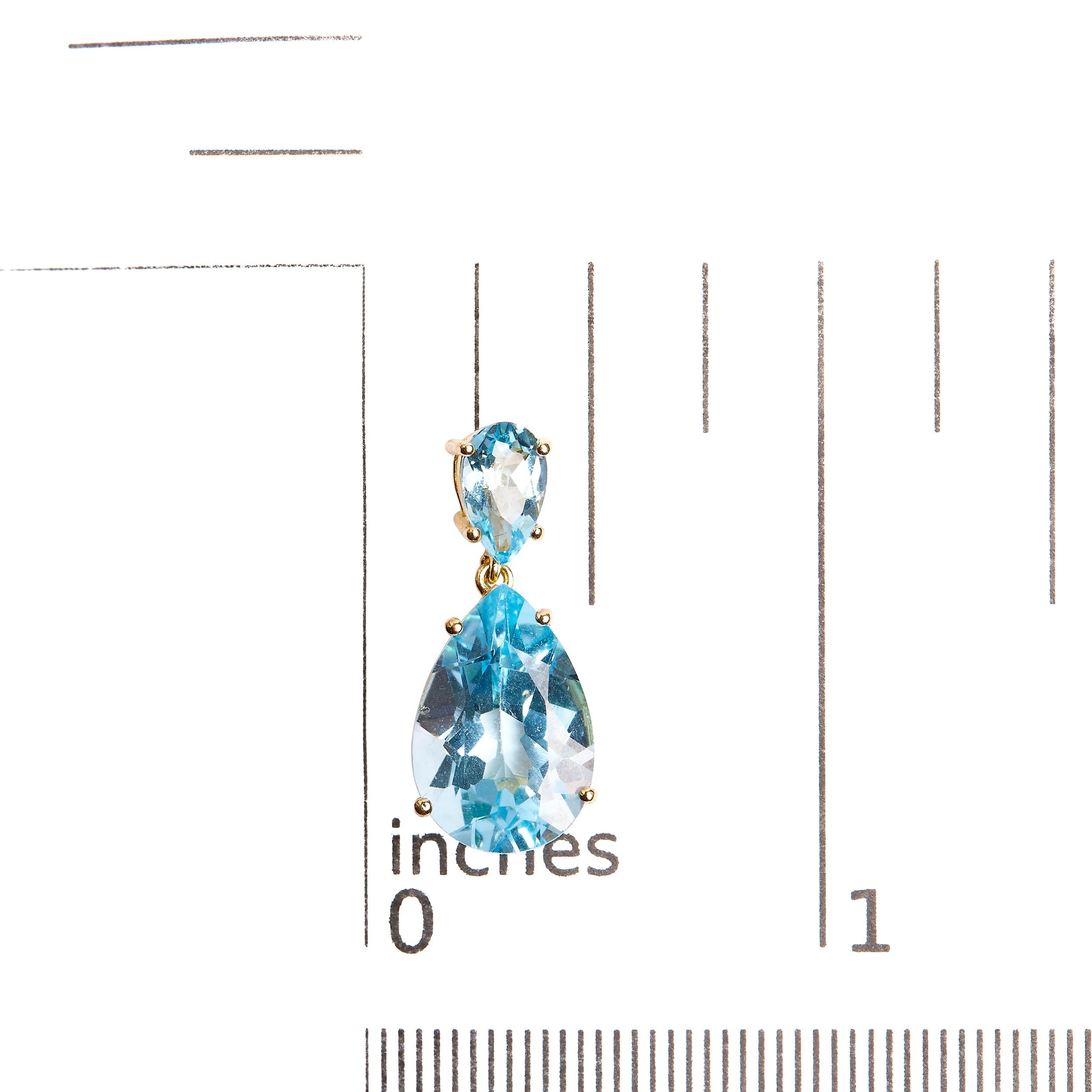 10K Yellow Gold Plated Sterling Silver 13.0ct Blue Topaz Drop and Dangle Earring In New Condition In New York, NY