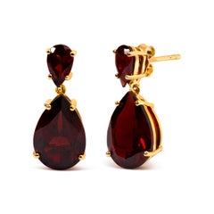 10K Yellow Gold Plated Sterling Silver 14.0ct Red Garnet Drop and Dangle Earring