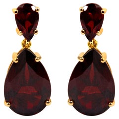 10K Yellow Gold Plated Sterling Silver 14.0ct Red Garnet Drop and Dangle Earring
