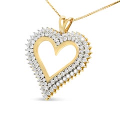 10K Yellow Gold Plated Sterling Silver 2.0 Carat Diamond Heart Pendant Necklace