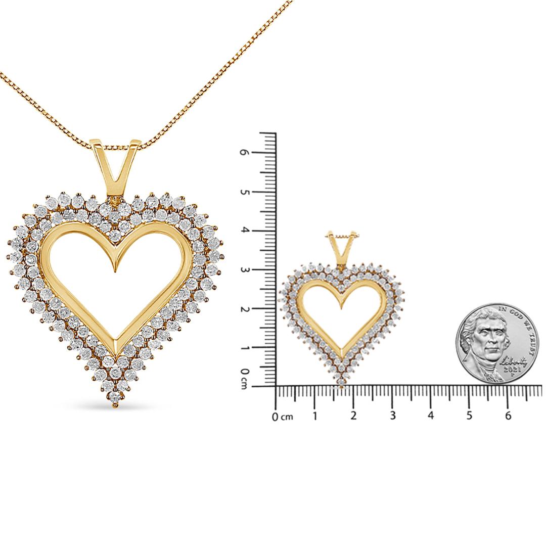 Women's 10K Yellow Gold Plated Sterling Silver 2.0 Carat Diamond Heart Pendant Necklace For Sale