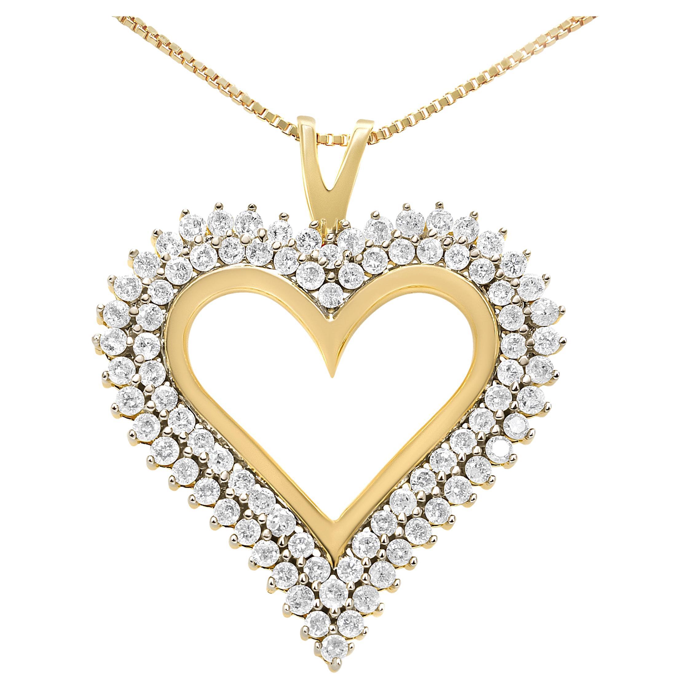 Collier pendentif en forme de cœur en argent sterling plaqué or jaune 10 carats et diamants de 2,0 carats