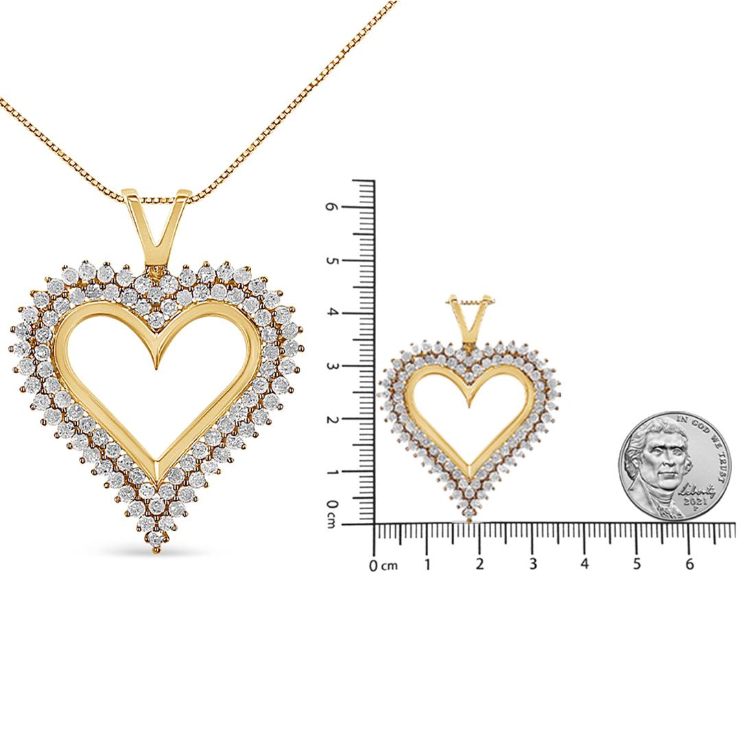 Contemporary 10K Yellow Gold Plated Sterling Silver 3.0 Carat Diamond Heart Pendant Necklace For Sale
