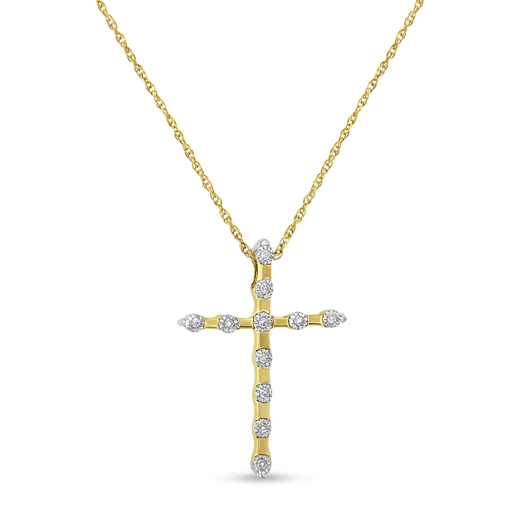 Women's 10K Yellow Gold Plated Sterling Silver Diamond Accent Cross Pendant Necklace For Sale
