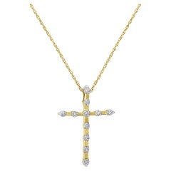 10K Yellow Gold Plated Sterling Silver Diamond Accent Cross Pendant Necklace