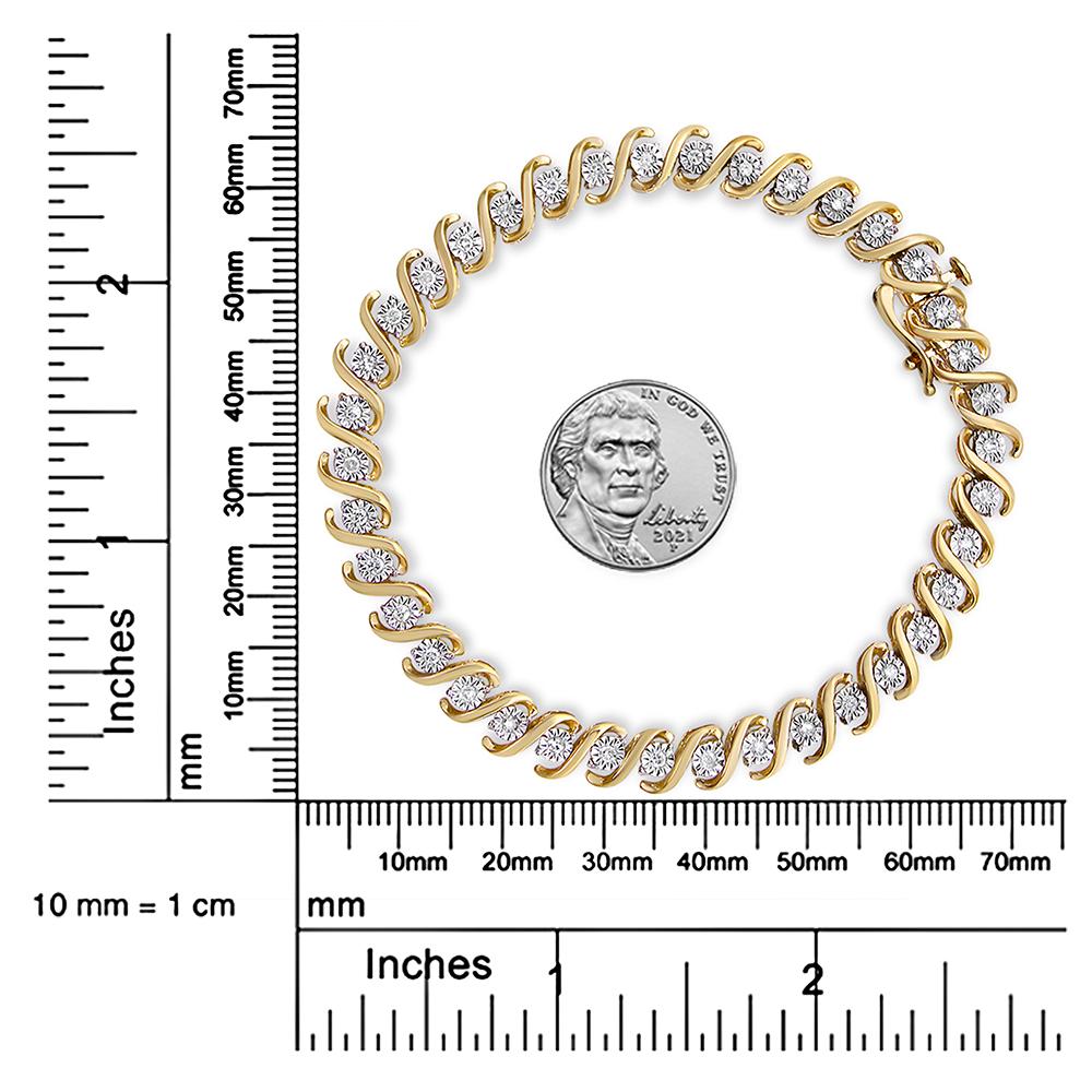 10K Yellow Gold Plated Sterling Silver Round-Cut 0.5 Carat Diamond Bracelet In New Condition For Sale In New York, NY