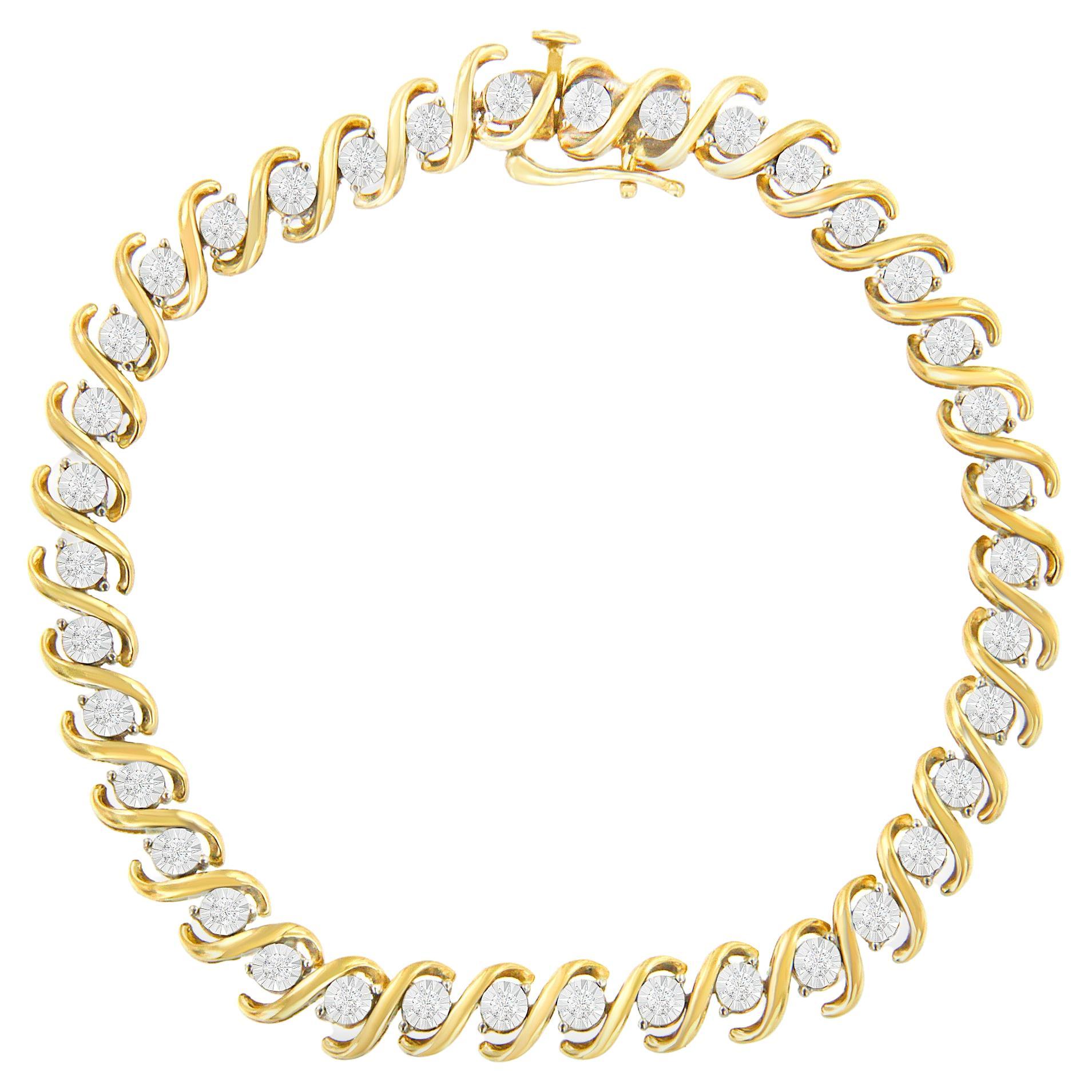 Bracelet en or jaune 10 carats et argent sterling plaqué avec diamants taille ronde de 0,5 carat