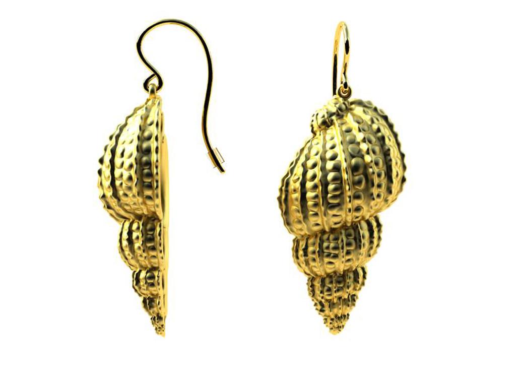 Contemporain Boucles d'oreilles en or jaune 10 carats à pois en forme de coquillage en vente