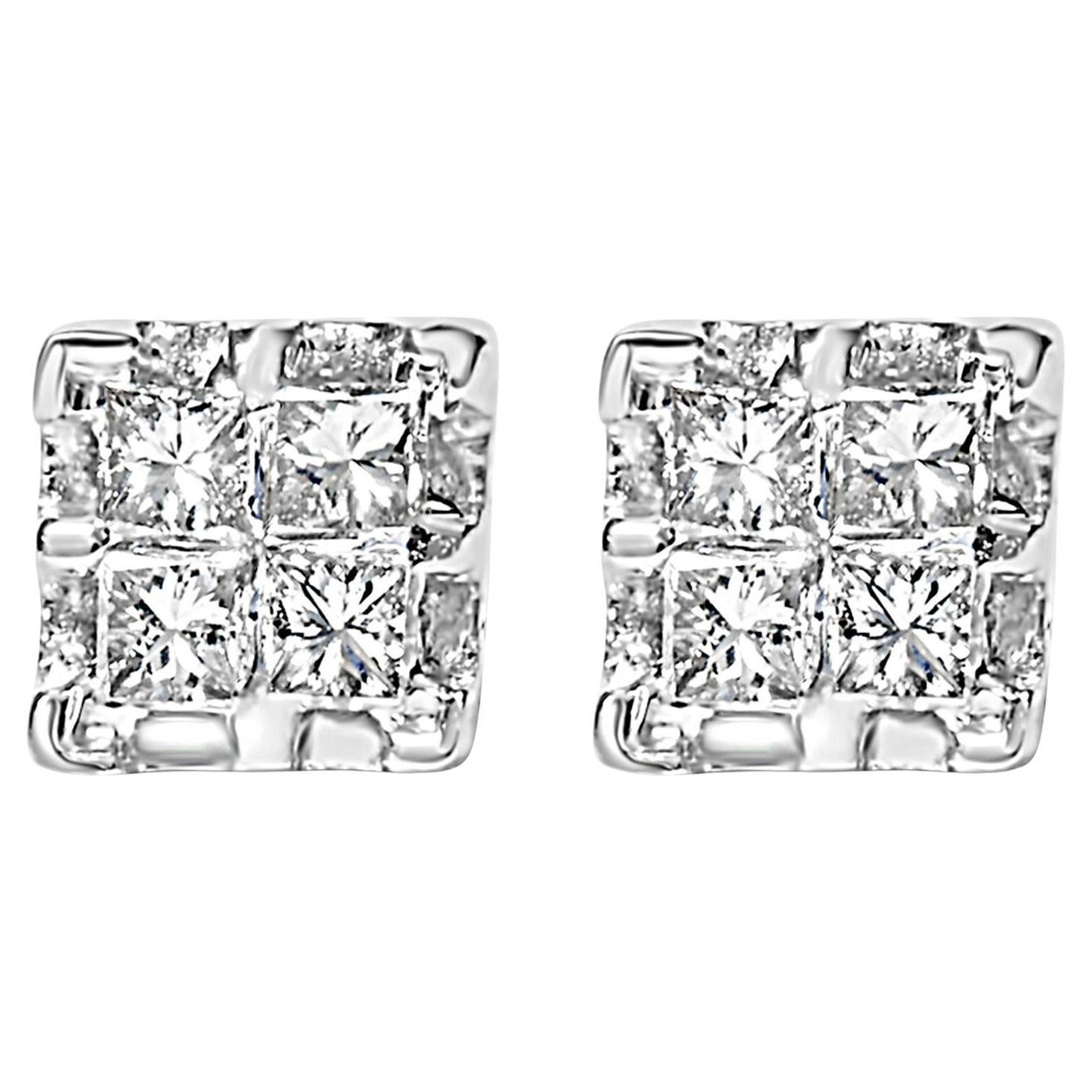 Boucles d'oreilles en or jaune 10K Princesse 1/4 cttw Diamond Quad