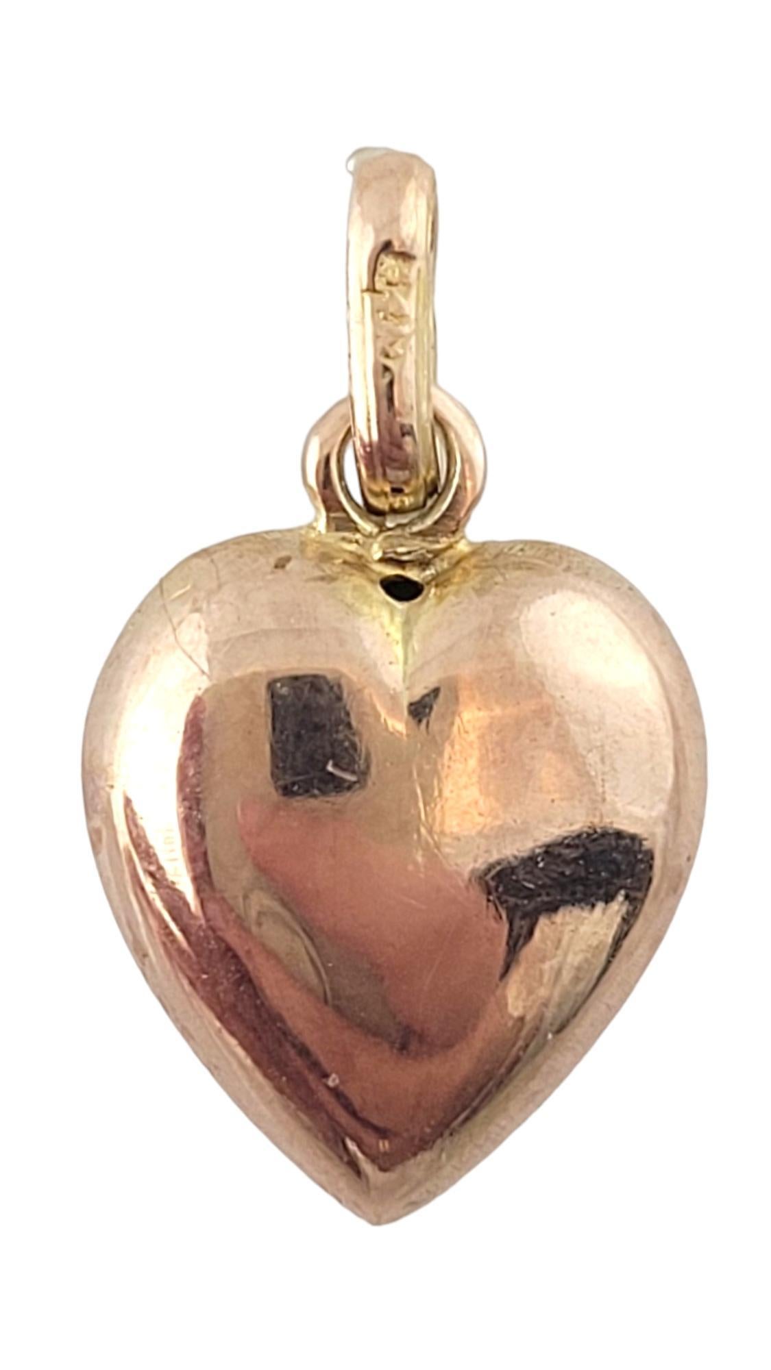 10K Yellow Gold Puffed Heart with Enamel Shamrock Charm #16376 In Good Condition In Washington Depot, CT