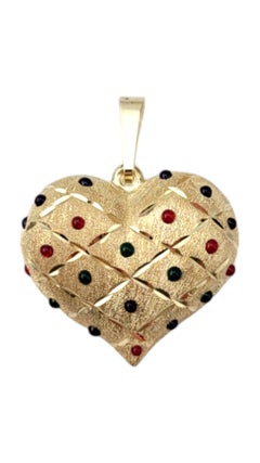 10K Yellow Gold Puffy Heart Pendant with Enamel Dots #20321