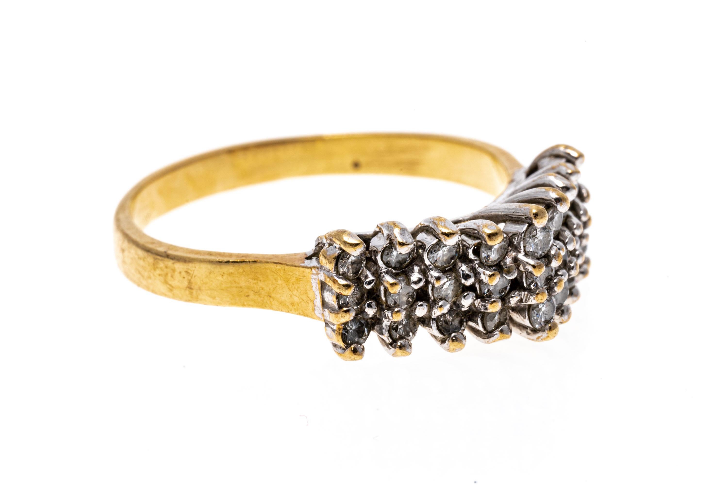 Contemporary 10k Yellow Gold Pyramidal Three Row Diamond Band Ring For Sale