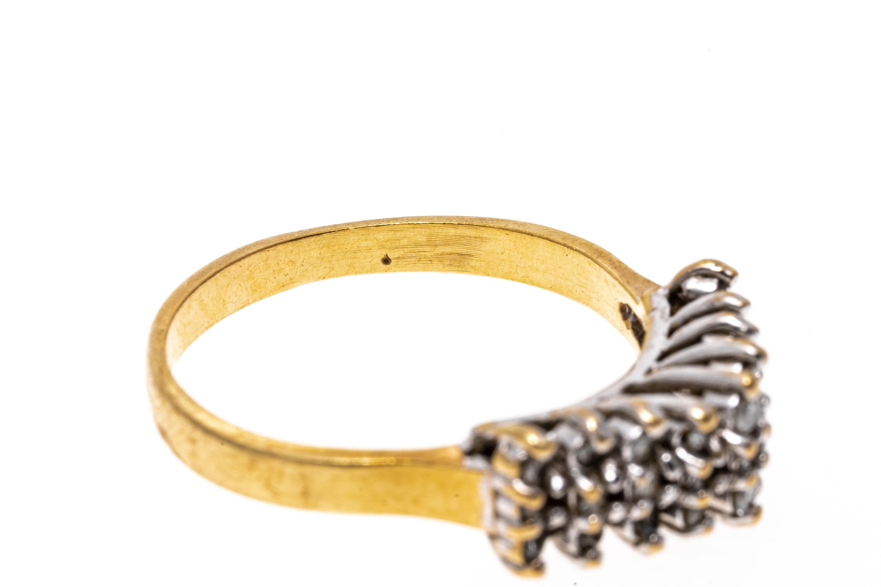 Women's 10k Yellow Gold Pyramidal Three Row Diamond Band Ring For Sale