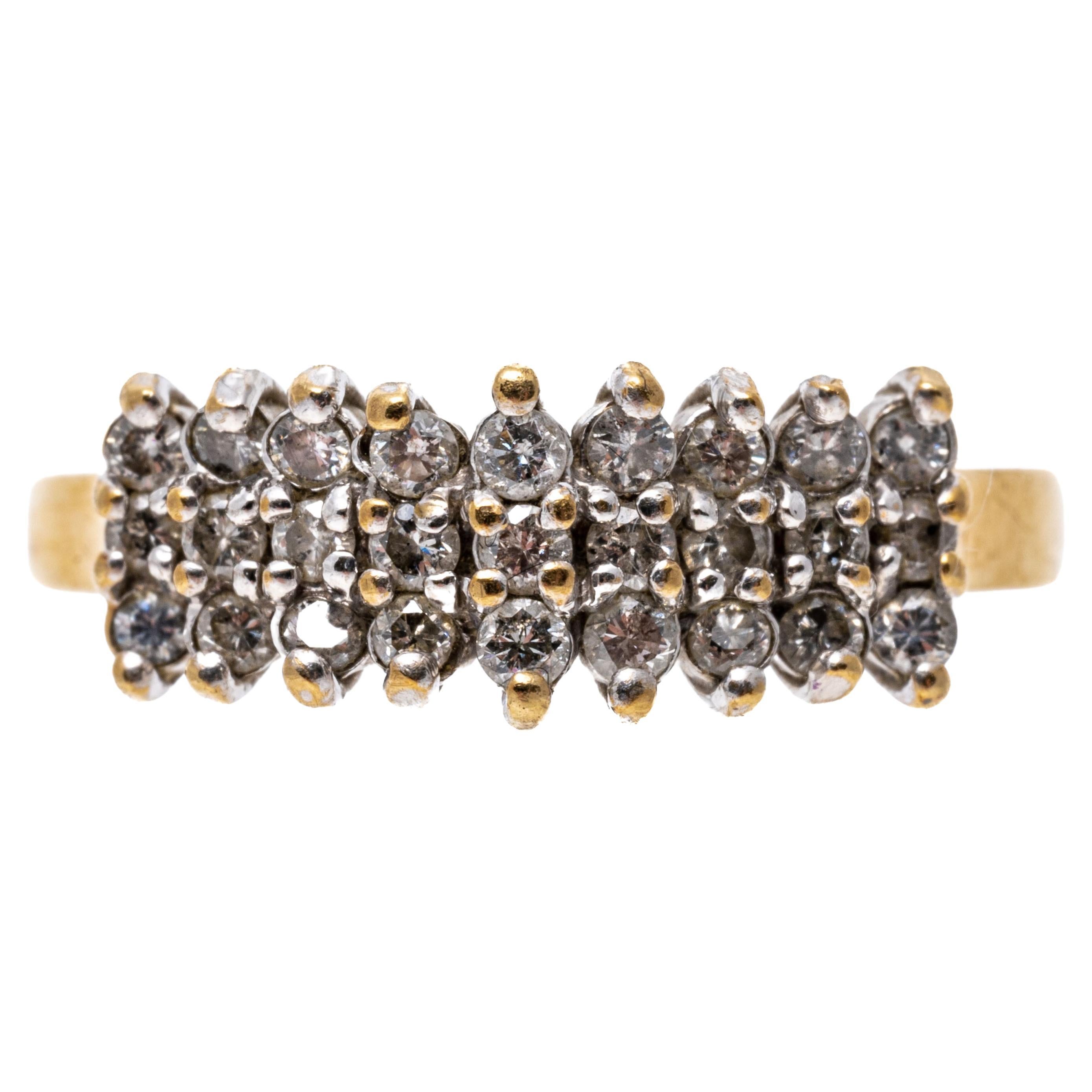 10k Yellow Gold Pyramidal Three Row Diamond Band Ring