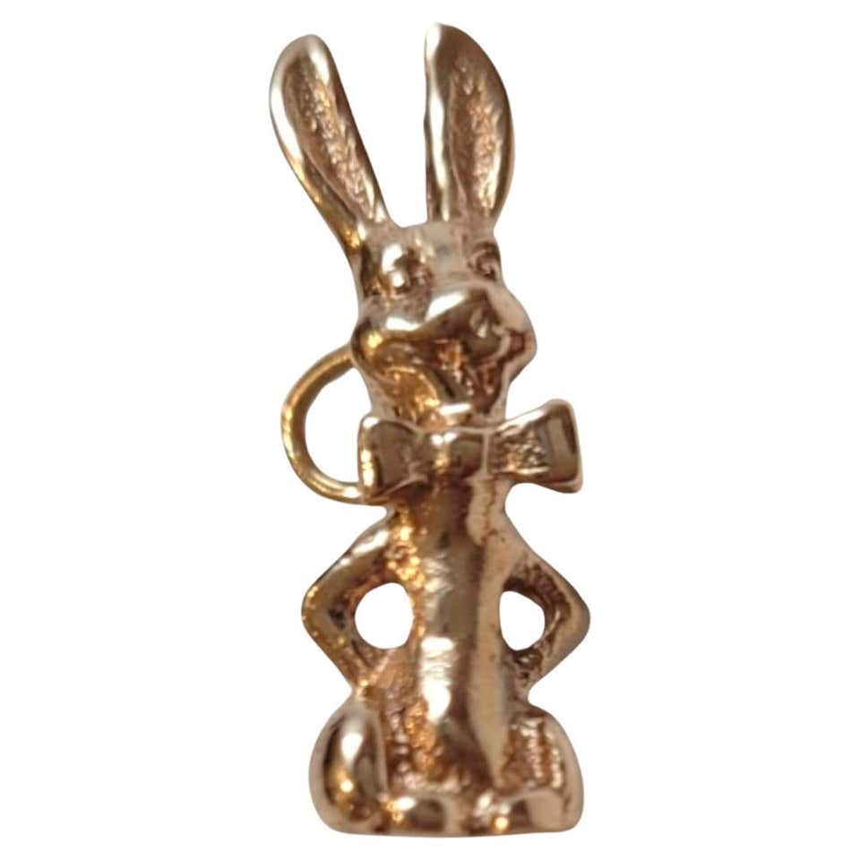 14 Karat Yellow Gold Bobble Head Bunny Rabbit w/ Bowtie Charm #20346 ...