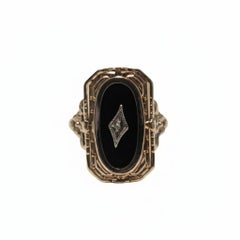 10K Yellow Gold Reversable Cameo/Onyx Diamond Ring Size 7 #25083