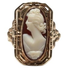 10K Yellow Gold Reversable Cameo/Onyx Diamond Ring Size 7 #25083