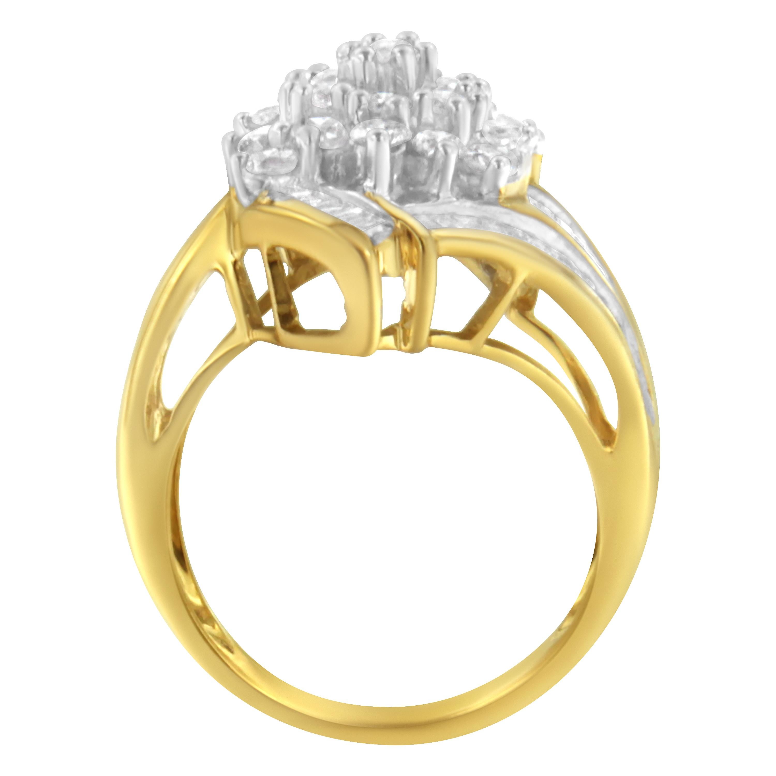 Modern 10K Yellow Gold Round and Baguette 2.0 Cttw Diamond Swirl Ring