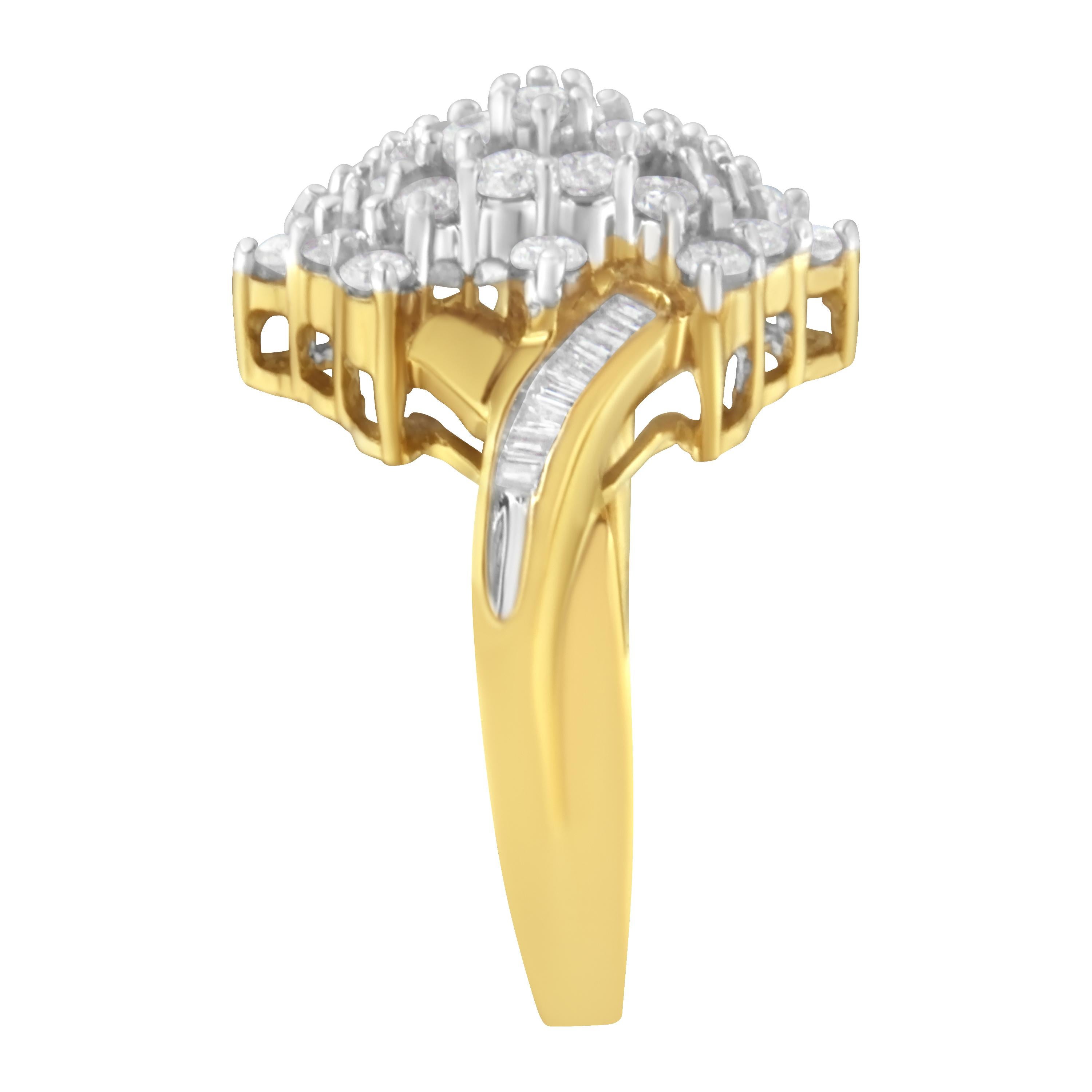 For Sale:  10K Yellow Gold Round and Baguette Cut 1 1/10 Carat Diamond Cluster Ring 5