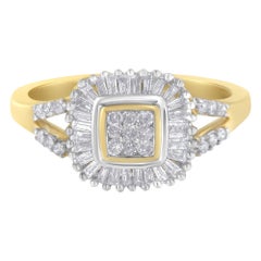 10K Yellow Gold Round and Baguette Cut 1/2 cttw Diamond Ballerina Ring