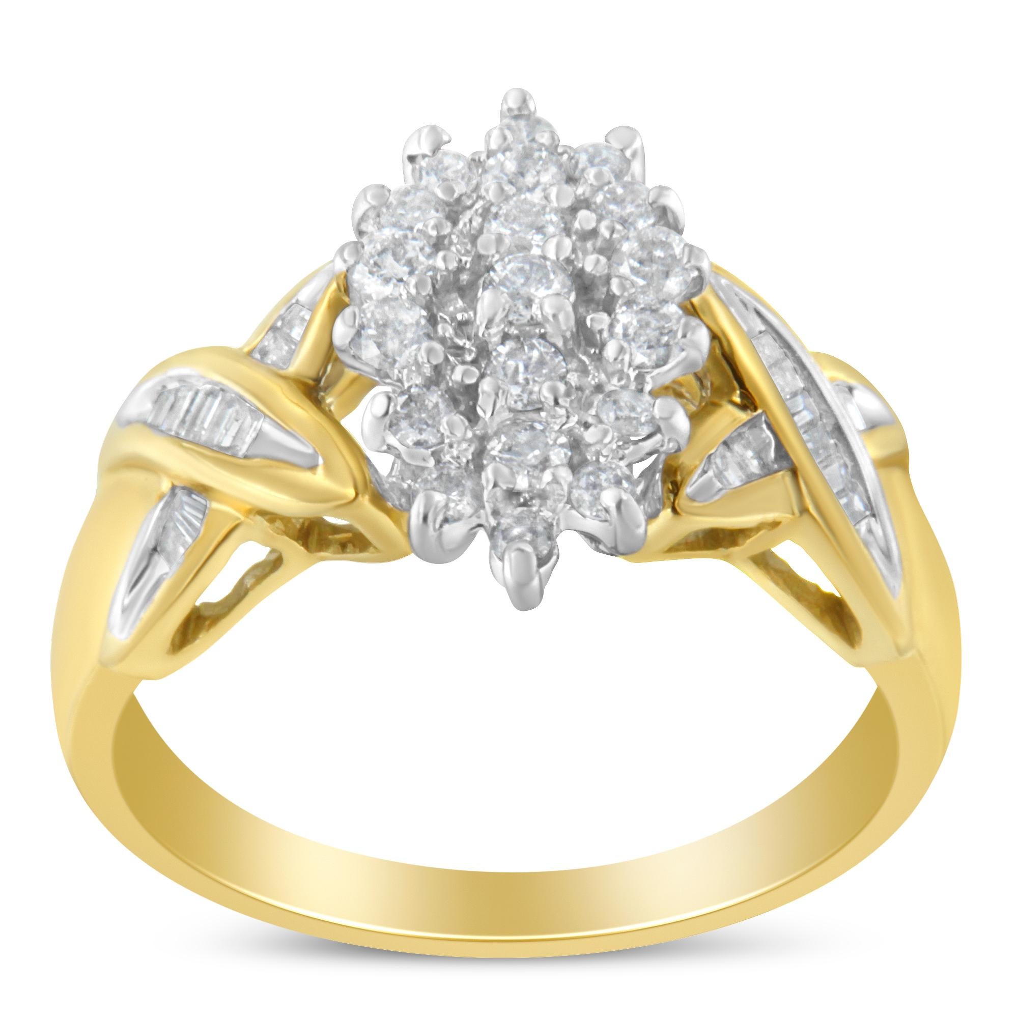 Modern 10K Yellow Gold Round And Baguette-Cut 1/2 Cttw Diamond Ring