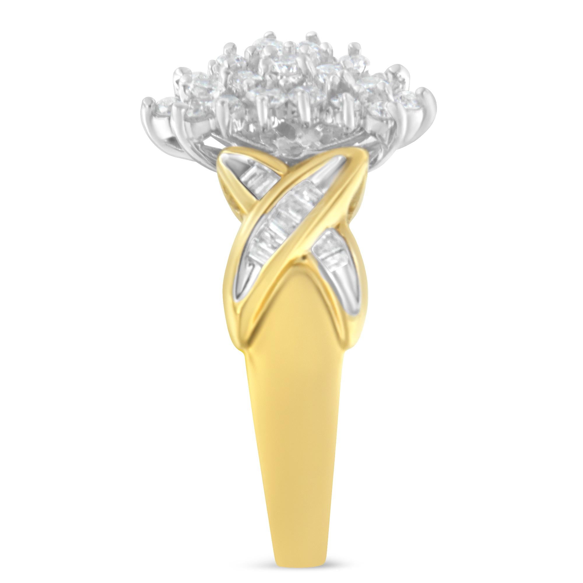 10K Yellow Gold Round And Baguette-Cut 1/2 Cttw Diamond Ring In New Condition In New York, NY