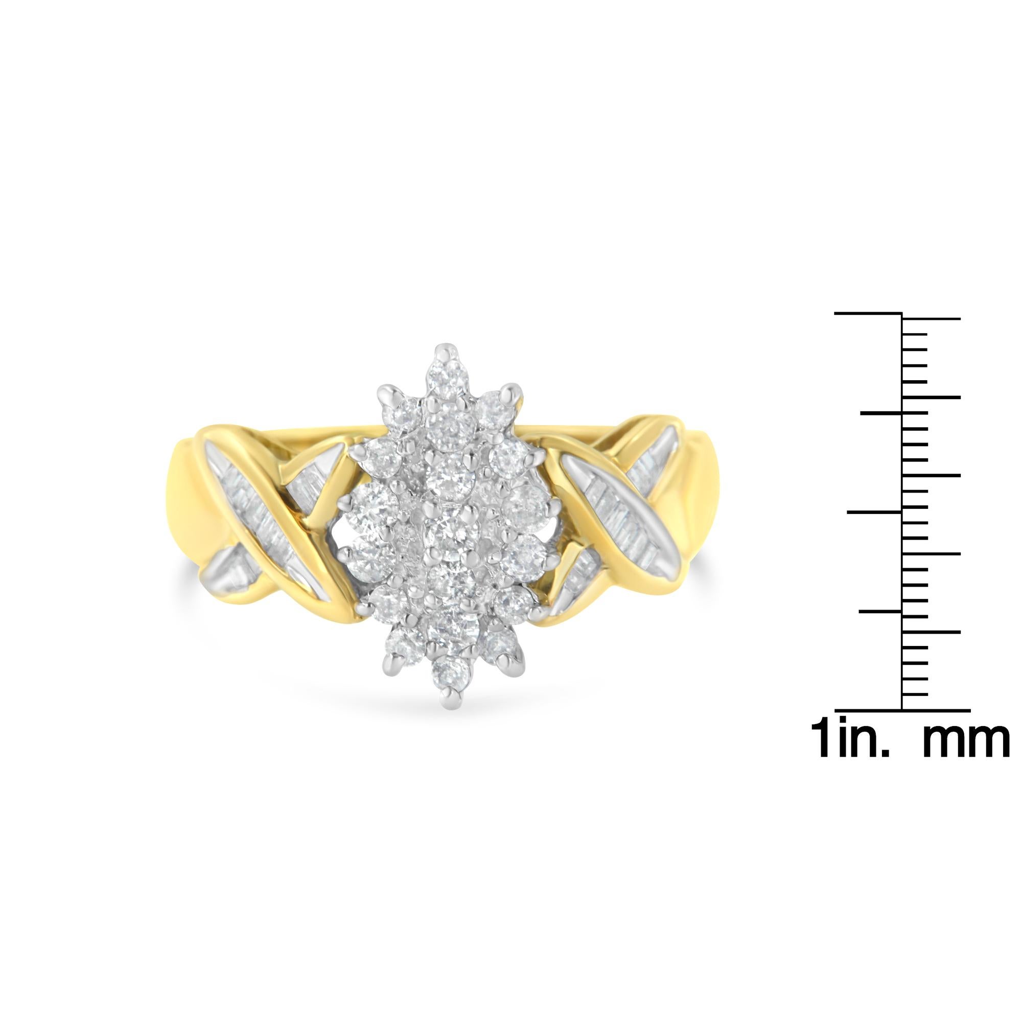 Women's 10K Yellow Gold Round And Baguette-Cut 1/2 Cttw Diamond Ring