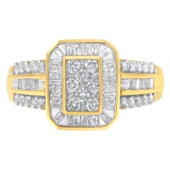 Anillo de cóctel de oro amarillo de 10 quilates con diamantes redondos y talla baguette de 1,0 qt